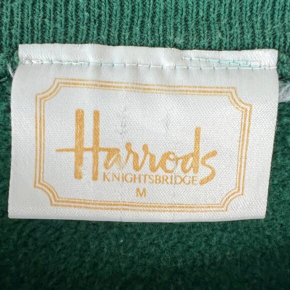 VTG Harrods Knightsbridge Green Yellow Sweatshirt Cotton Crew Neck Size Medium M - Picture 7 of 8
